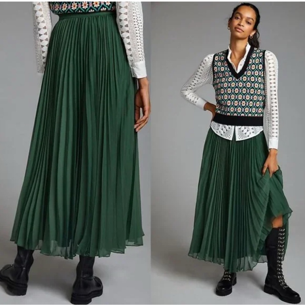 Anthropologie Pleated Green Skirt by Pankaj & Nidhi, XS - Picture 2 of 5